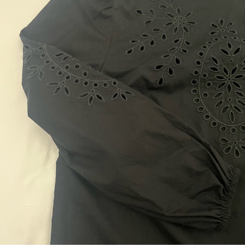 J.‎ Crew Women’s Black Embroidered Eyelet Poplin Mock Neck Blouse Sz XXS - Picture 7 of 12